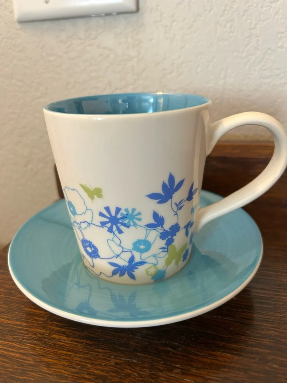 Starbucks White Mug with Blue Floral Pattern and Aqua Interior - Picture 2 of 6